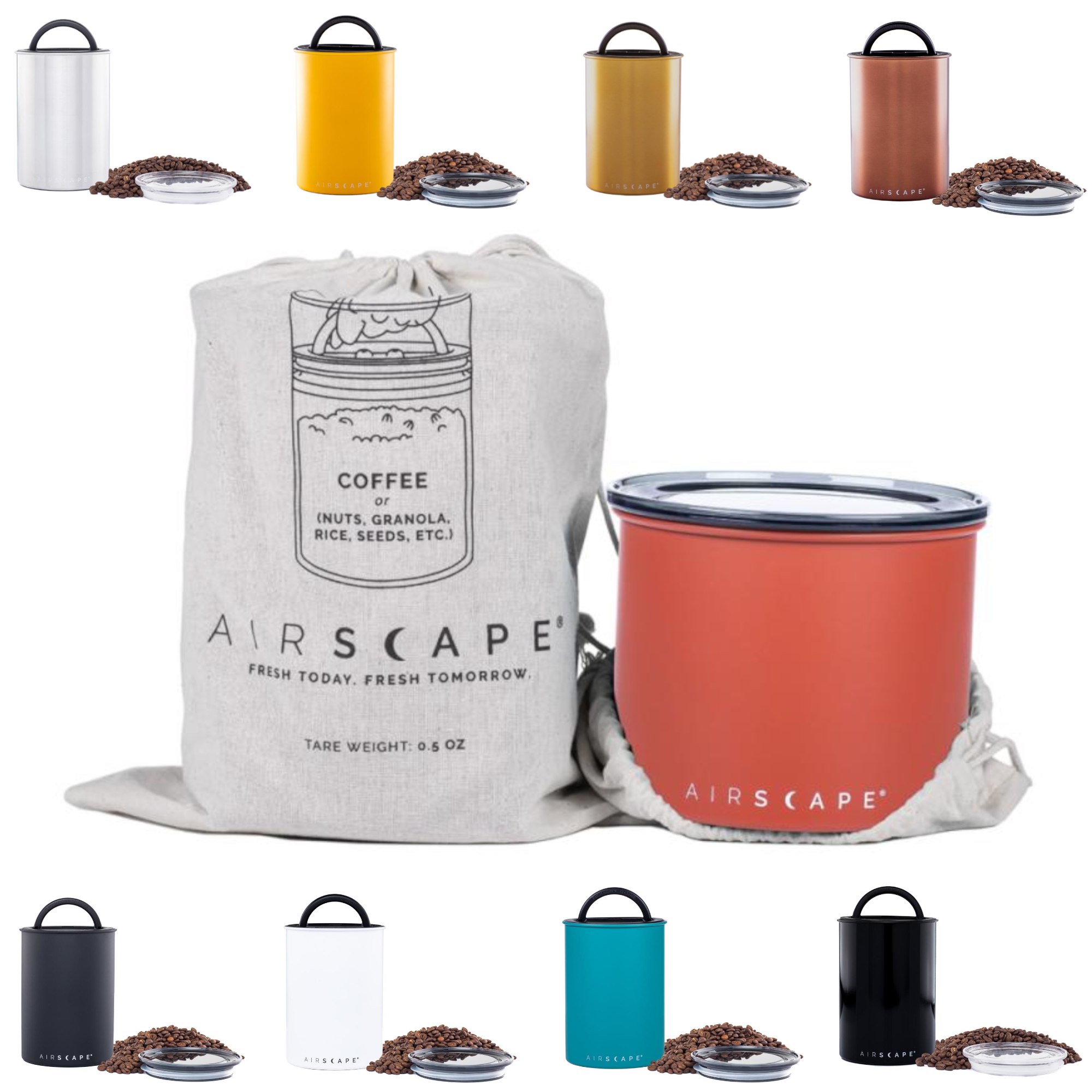 Airscape® Kaffeedose Aromabehälter luftdicht vakuum 500g Bauwollbeutel gelb