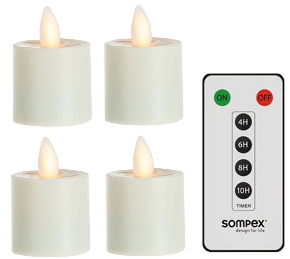 B-Ware 4er Set Sompex Flame LED Teelicht elfenbein 3,1cm mit Fernbedienung