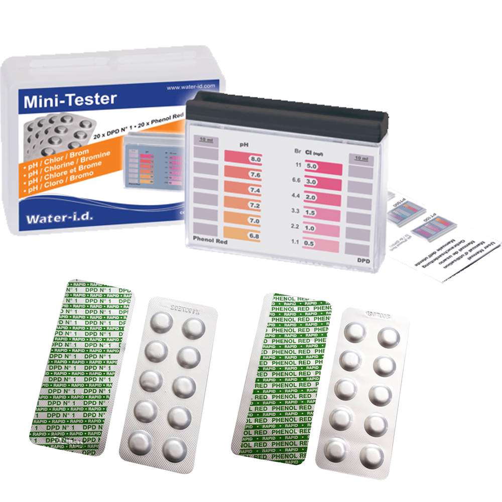 Pooltester Mini 100 für Ph-Wert und Chlor Messung inkl. 2x20 Tabletten DPD1/Phenol Red