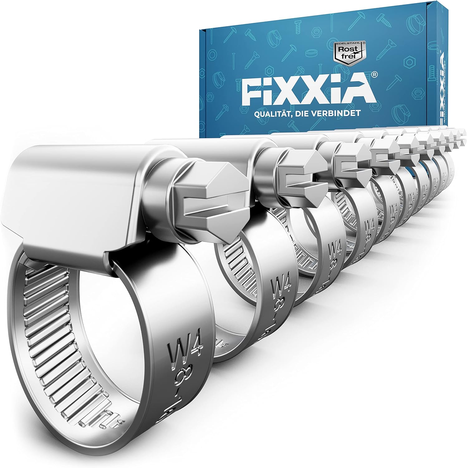 FIXXIA® Schlauchschellen [8-16mm] - rostfreier robuster Edelstahl - Schlauchklemme - Schlauchschelle für Pool, Garten, KFZ & Waschmaschine geeignet