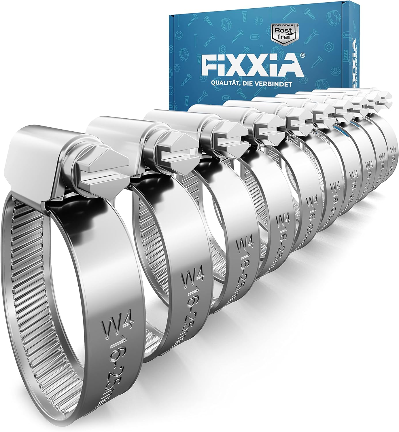 FIXXIA® Schlauchschellen [16-25mm] - rostfreier robuster Edelstahl - Schlauchklemme - Schlauchschelle für Pool, Garten, KFZ & Waschmaschine geeignet