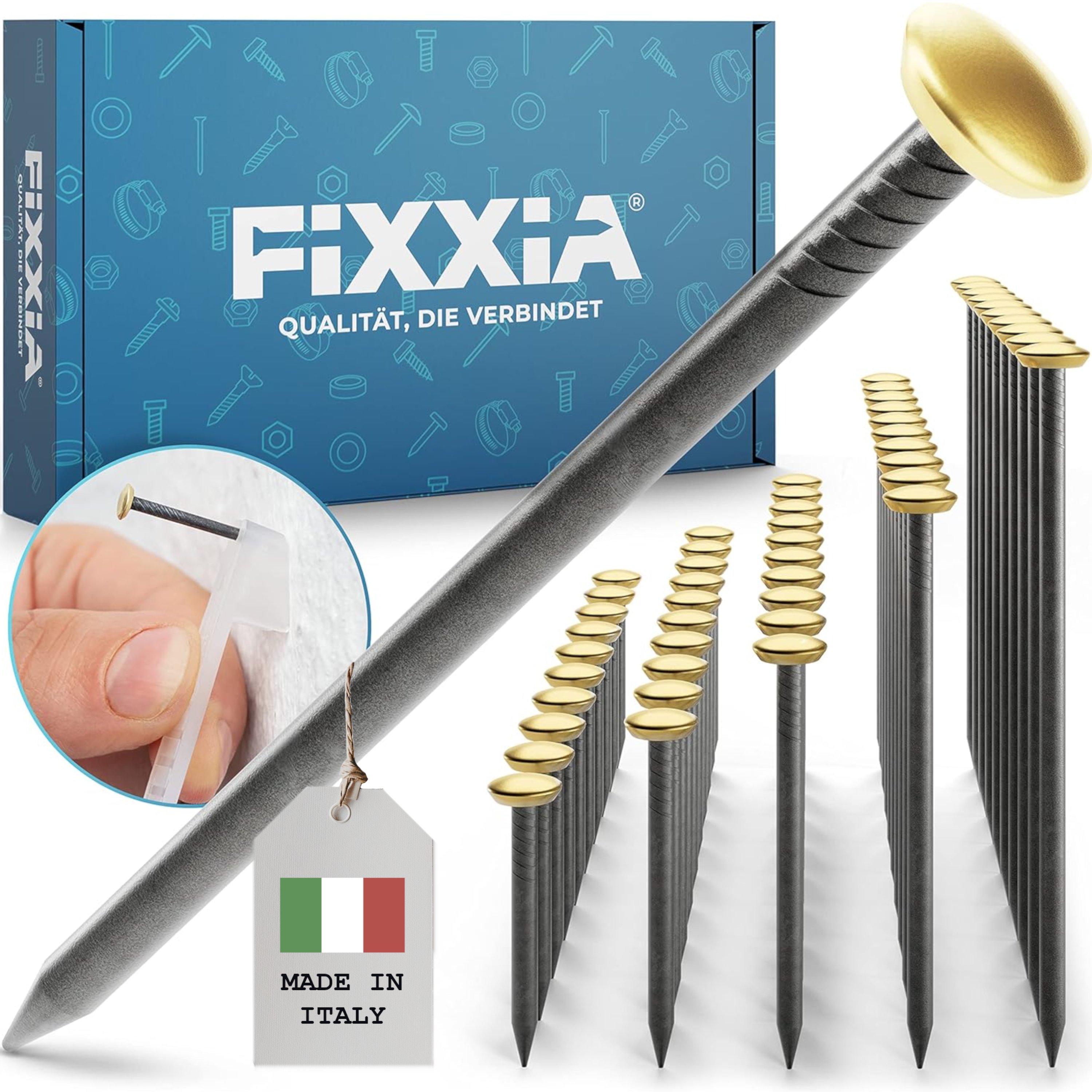 FIXXIA® Stahlnägel - [50er Set, 10x in 20-50 mm] Stahlnägel in Gold