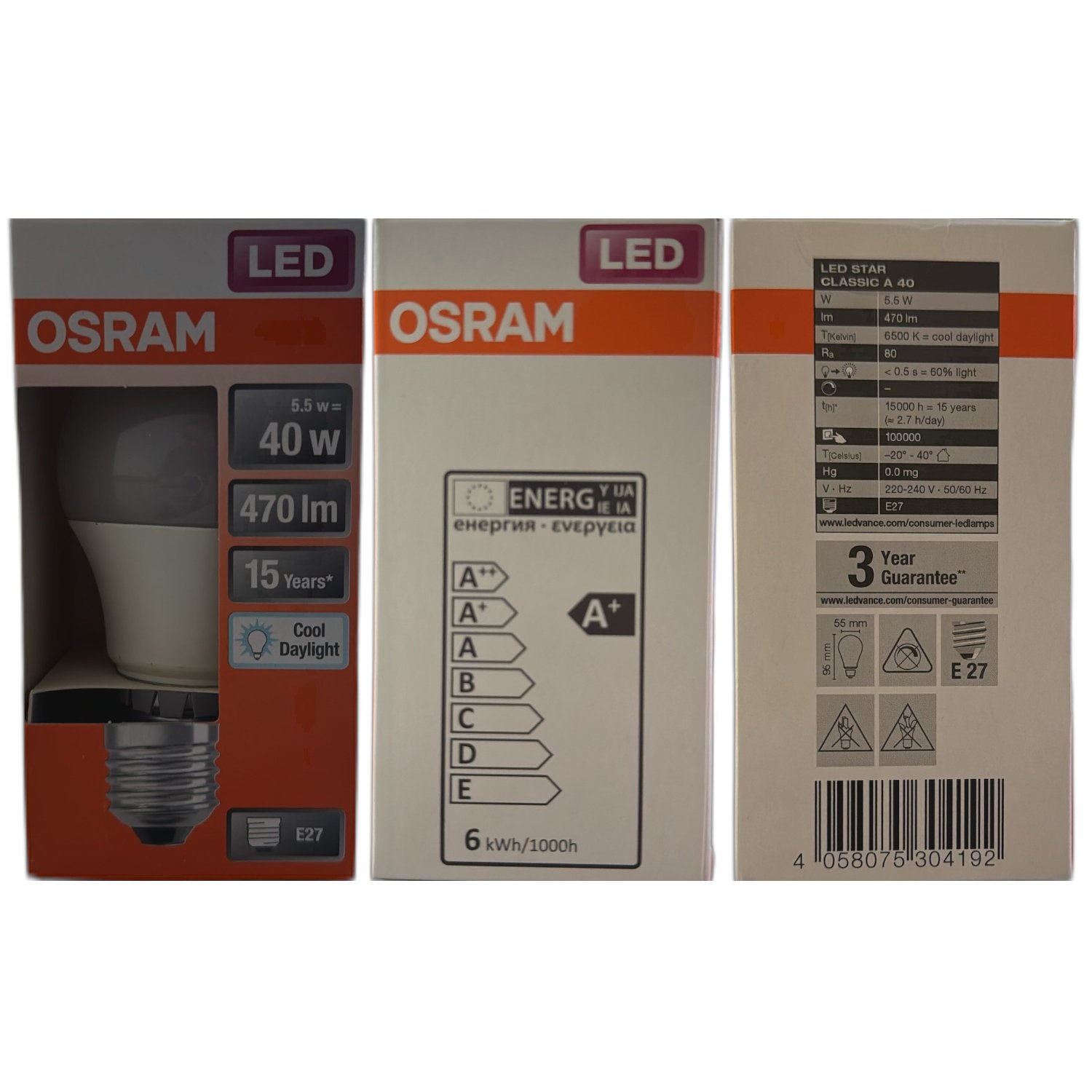 10x Osram LED Star Classic A40 470lm E27 40W cool Daylight (6500K) Tageslichtweiß