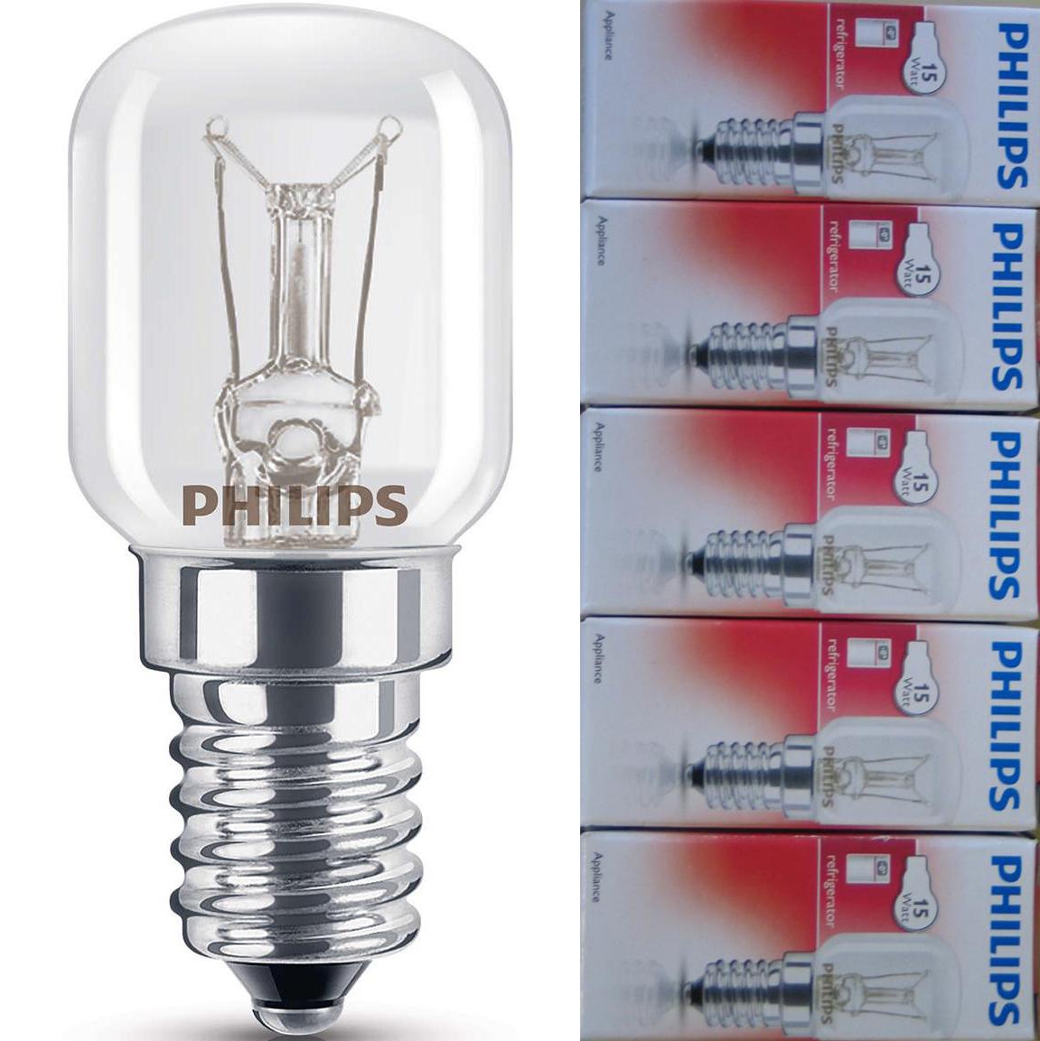 5x Philips Kühlschranklampe T 25, E14 230V 15W 110lm 15kWh/1000h