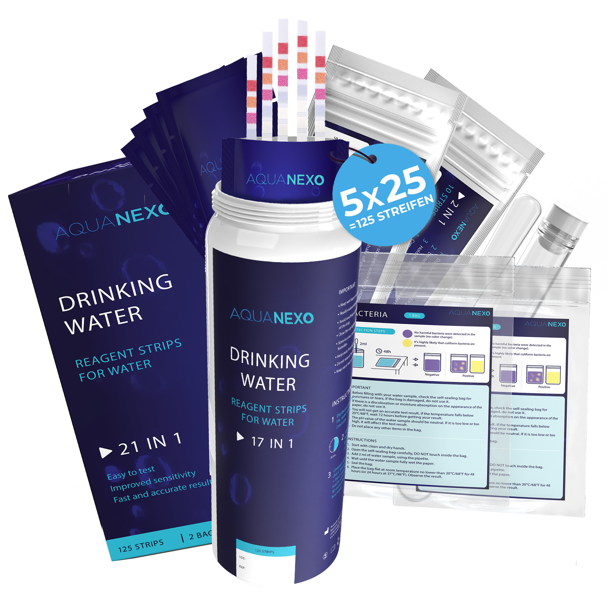 125 Wassertester Trinkwasser Teststreifen 17-in-1 + 2 Bakterientests + 10 Trinkwasser Teststreifen Nitrat/Nitrit + 10 Trinkwasserteststreifen Sulfate 125 Wassertester Trinkwasser Teststreifen 17-in-1 + 2 Bakterientests + 10 Trinkwasser Teststreifen Nitrat/Nitrit + 10 Trinkwasserteststreifen Sulfate