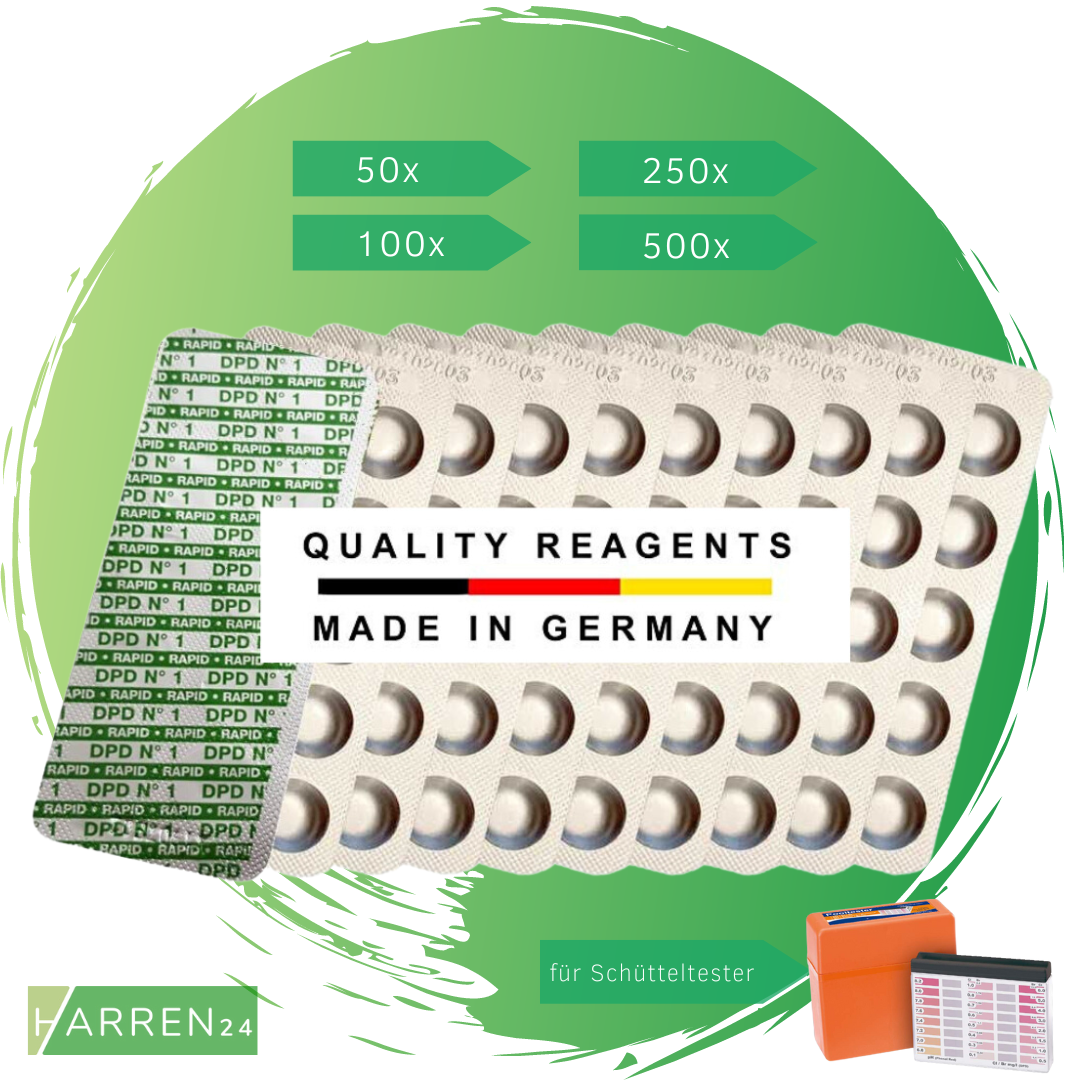 Testtabletten Rapid Schütteltester DPD1 freies Chlor, DPD4 Aktivsauerstoff, Phenol Red Ph-Wert