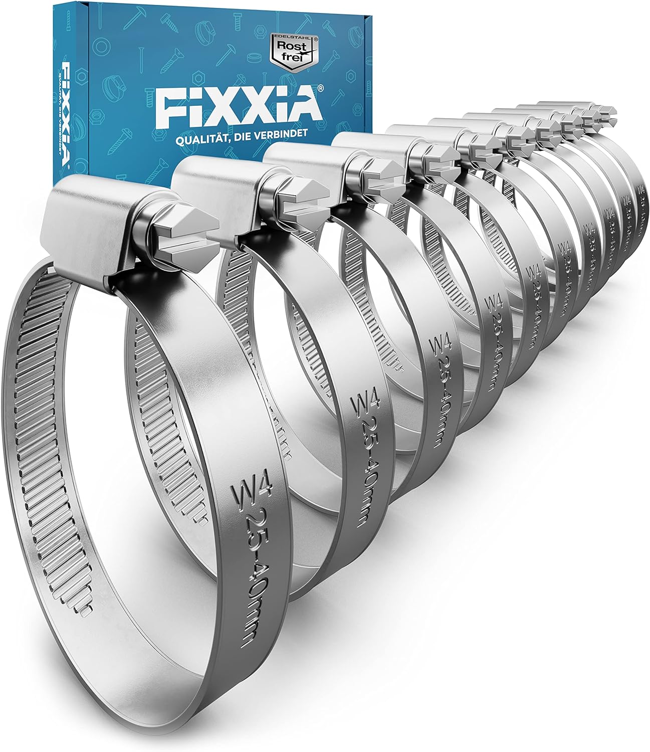 FIXXIA® Schlauchschellen [25-40mm] - rostfreier robuster Edelstahl - Schlauchklemme - Schlauchschelle für Pool, Garten, KFZ & Waschmaschine geeignet