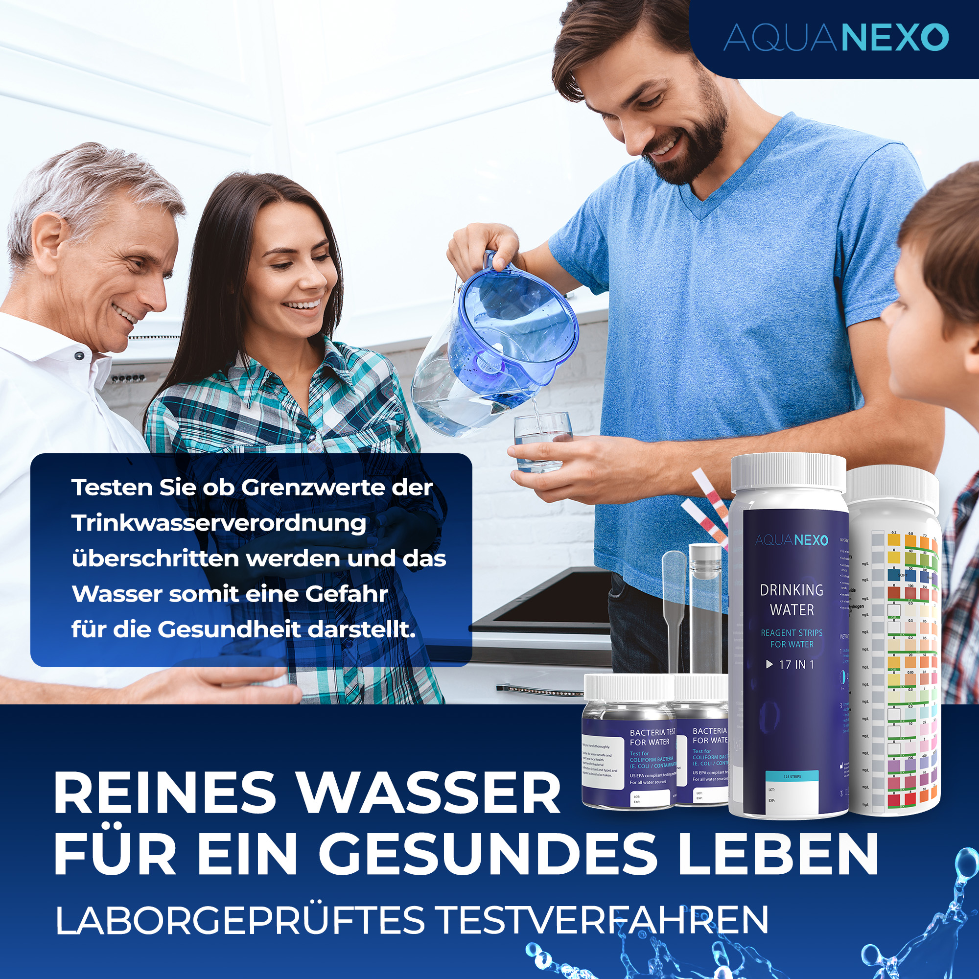 125 Wassertester Trinkwasser Teststreifen 17-in-1 + 2 Bakterientests + Pipette + Reagenzglas
