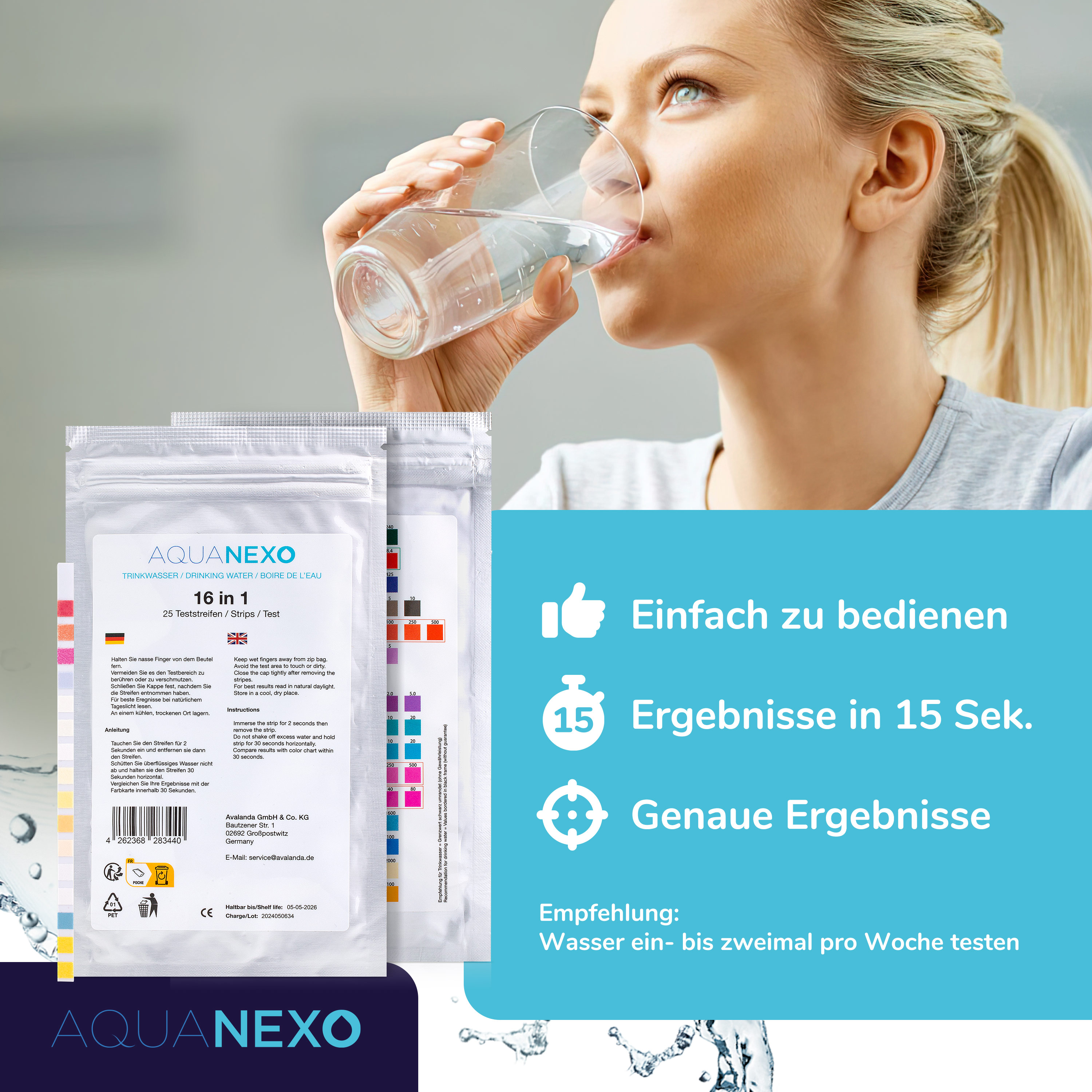 50 Wassertester Trinkwasser Teststreifen 16-in-1 Trinkwassertest pH Wasserhärte