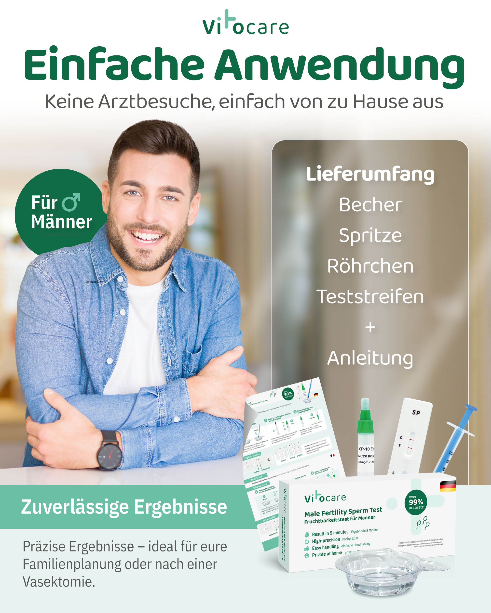 VITOCARE Fruchtbarkeitstest für Männer, Spermientest, Heimtest