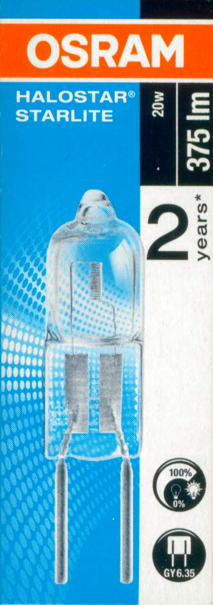 20x Osram Stiftsockellampe Halostar Starlite 64427s GY6,35 12V 20W 375lm Halogen