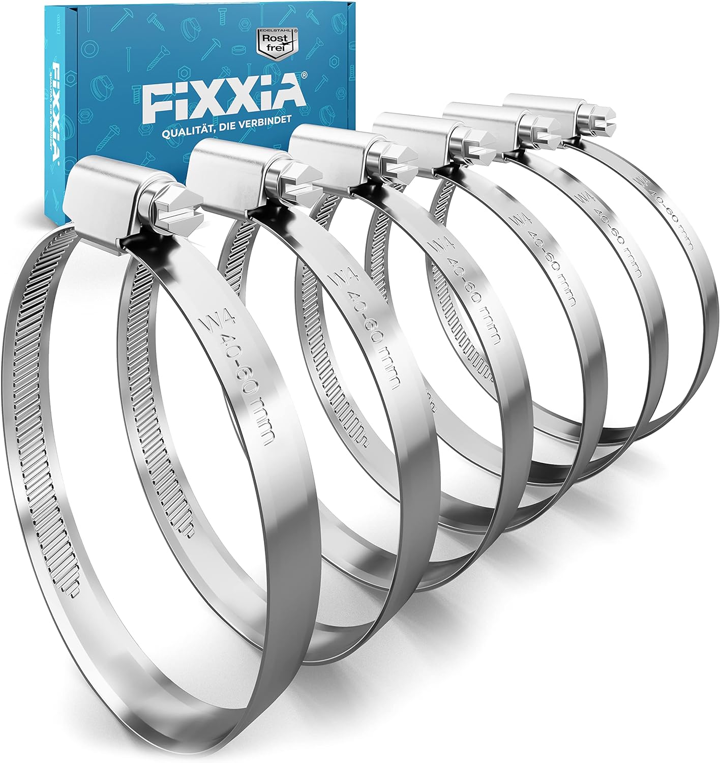 FIXXIA® Schlauchschellen [40-60mm] - rostfreier robuster Edelstahl - Schlauchklemme - Schlauchschelle für Pool, Garten, KFZ & Waschmaschine geeignet