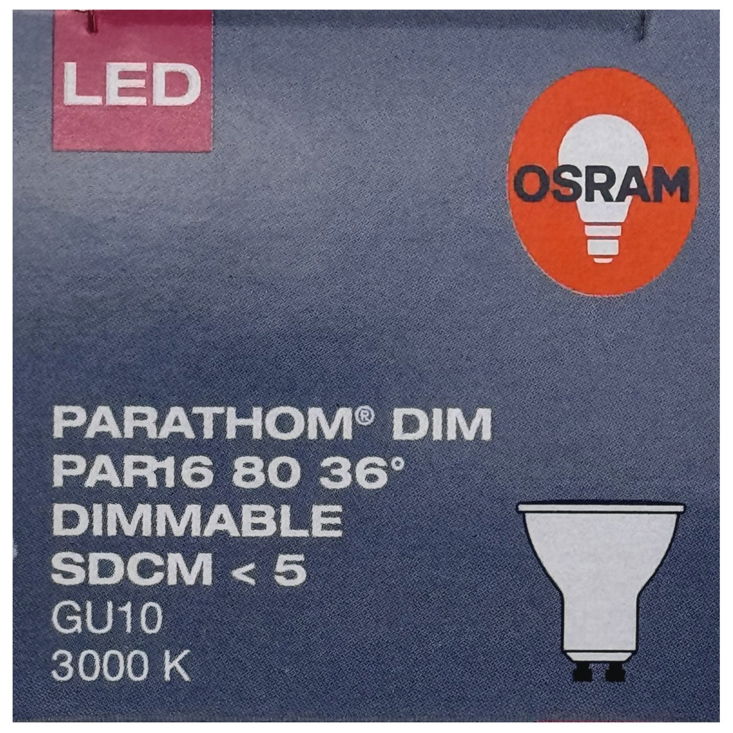 6x Osram Parathom LED Lampen PAR16, 80W, 3000K warm white, GU10, 575lm, dimmable