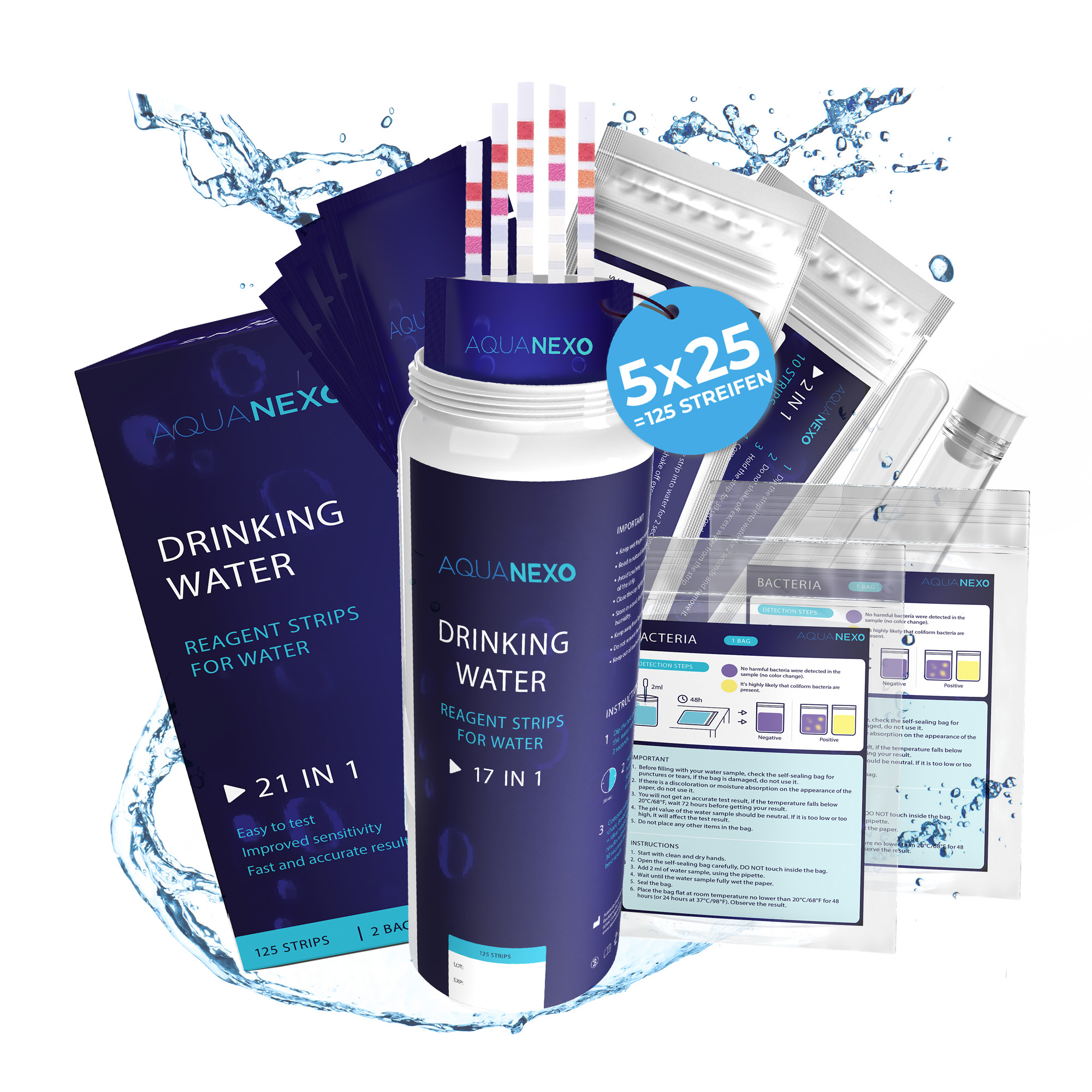 125 Wassertester Trinkwasser Teststreifen 17-in-1 + 2 Bakterientests + 10 Trinkwasser Teststreifen Nitrat/Nitrit + 10 Trinkwasserteststreifen Sulfate 125 Wassertester Trinkwasser Teststreifen 17-in-1 + 2 Bakterientests + 10 Trinkwasser Teststreifen Nitrat/Nitrit + 10 Trinkwasserteststreifen Sulfate