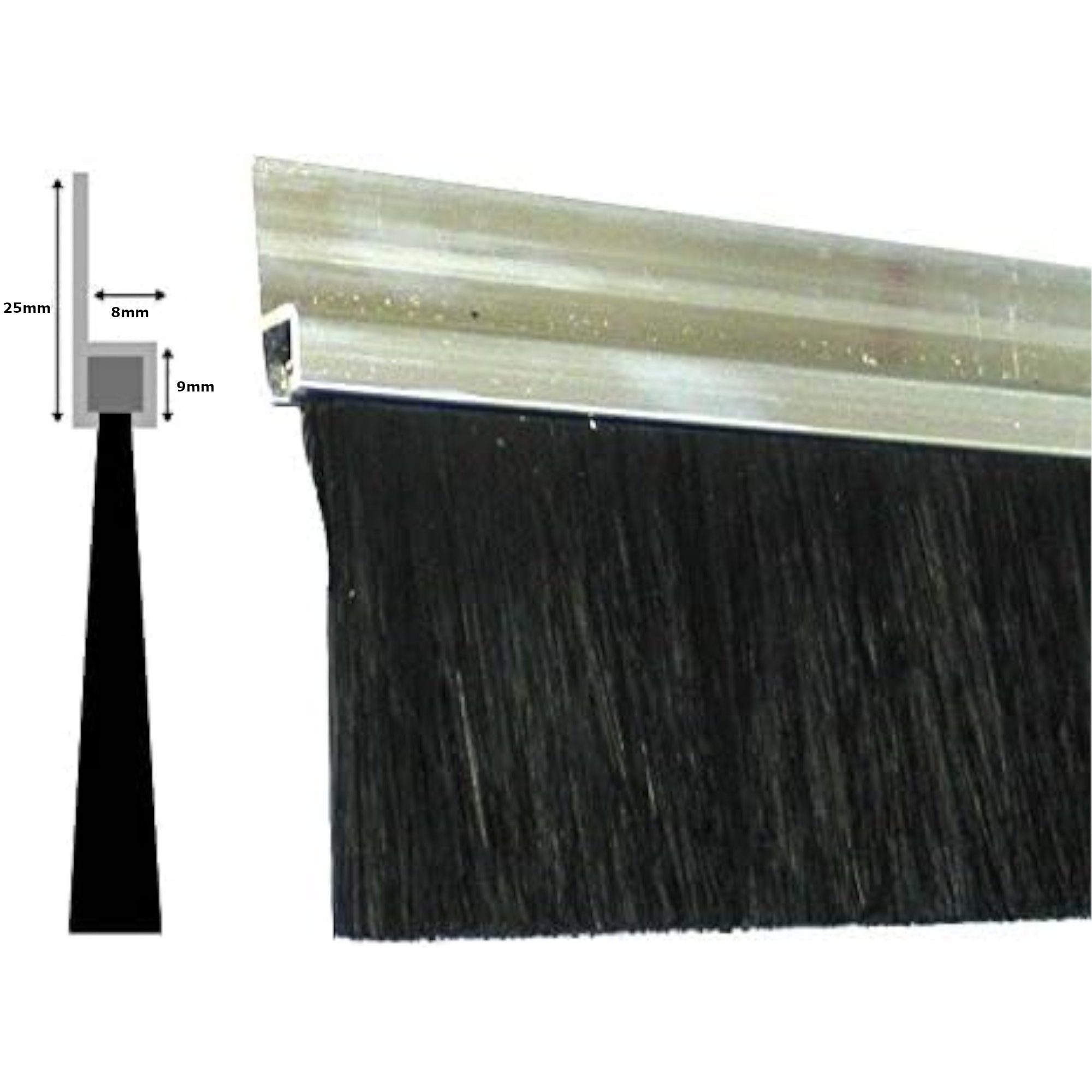 1m Streifenbürste 50mm Bürstendichtung Alu Profil Türbürste Torbürste Türbesen