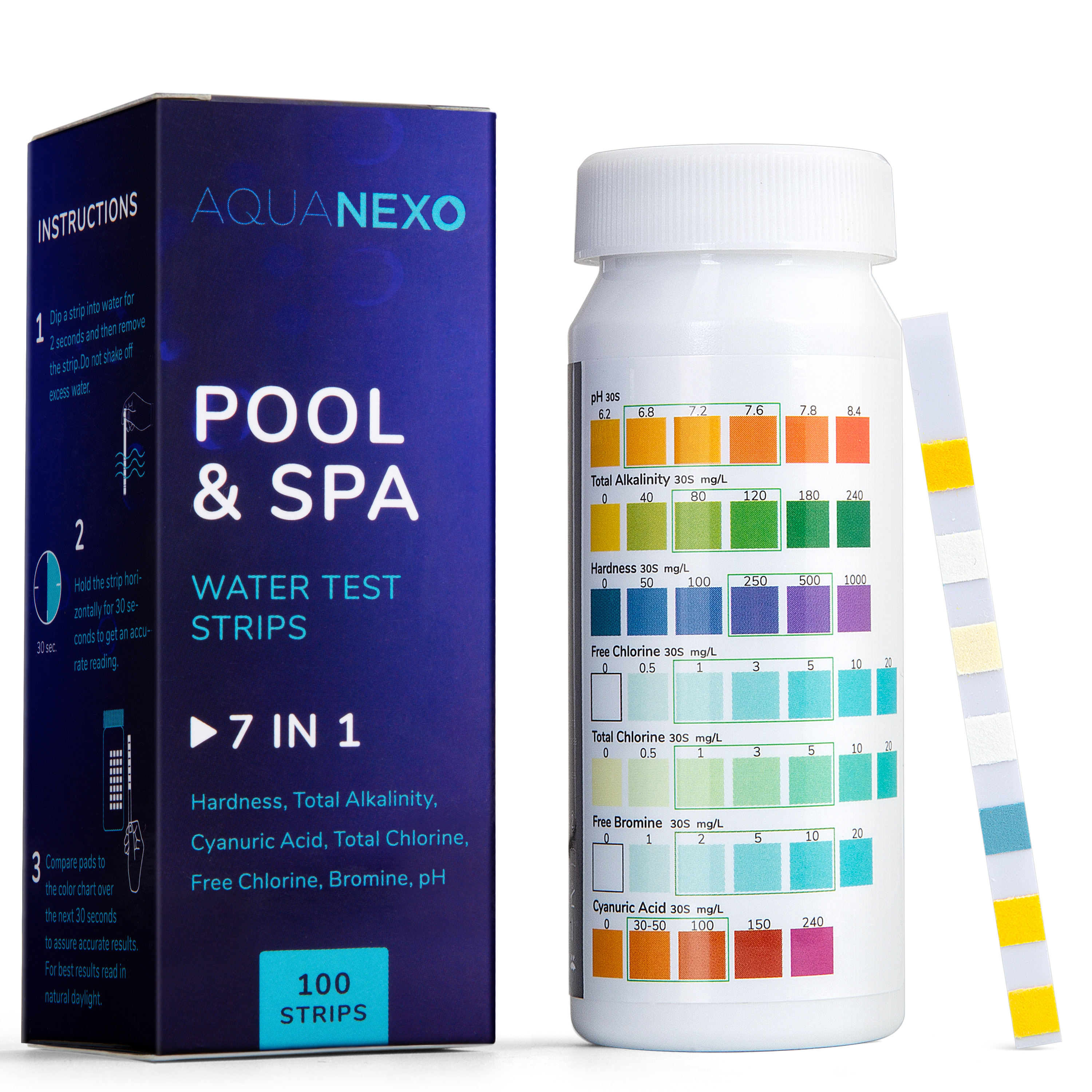 Aquanexo Teststreifen 7in1, pH und Chlor Wassertester 100 st.